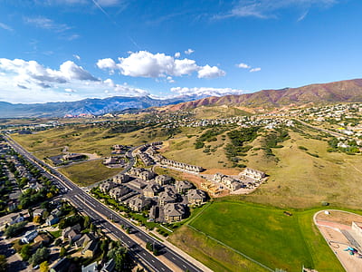 aerial view of structures under sunny sky thumbnail