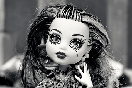 grayscale photography of Monster High doll thumbnail