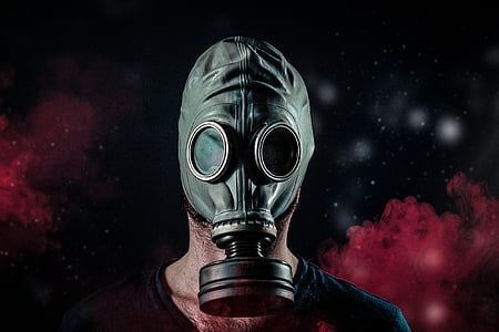 person wearing gray gas mask thumbnail