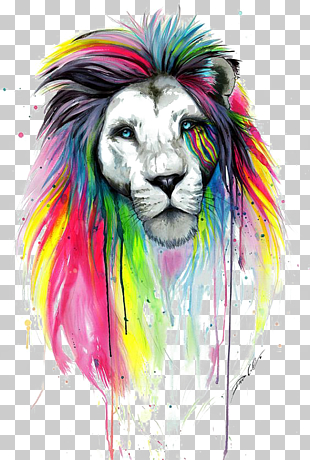 Lion Drawing Painting Art, Watercolor lion, multicolored lion artwork PNG clipart