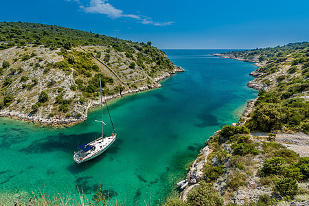 white power boat on green ocean thumbnail