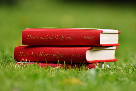two red cover books on green gras thumbnail