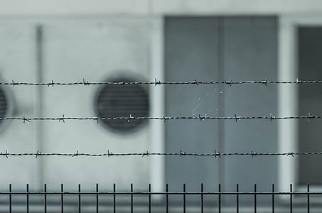 gray barb wire on top of black metal fence thumbnail