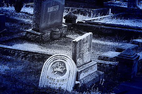 grayscale photo of tombstone thumbnail