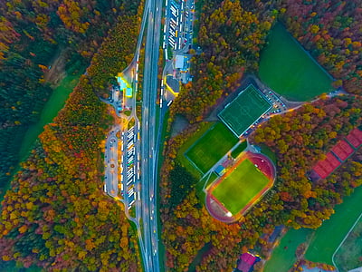 aerial photo of trees and sports field thumbnail