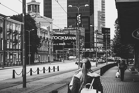 black-and-white, city, cars, road thumbnail
