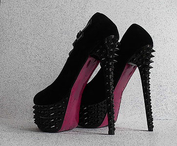 black-and-pink leather heeled shoes thumbnail