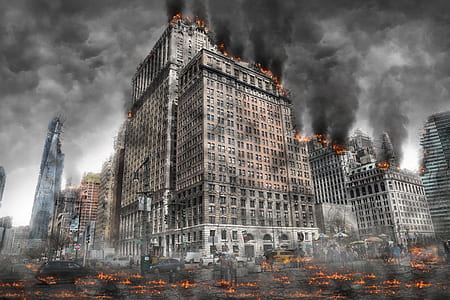 gray concrete building on fire illustration thumbnail