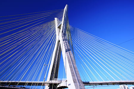 white cable-stayed bridge under clear sky thumbnail