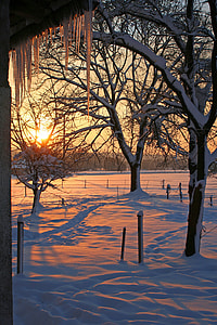 crepuscular rays above snow filled land thumbnail