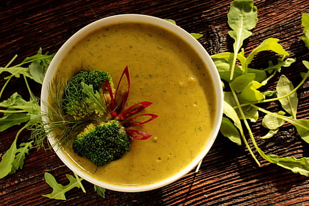 broccoli soup on white ceramic bowl thumbnail