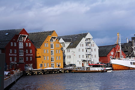 white and brown ship near building at daytime thumbnail