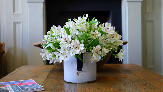 white petaled flowers in vase on tabletop thumbnail