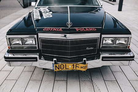 Close up of antique black and chrome Cadillac car thumbnail