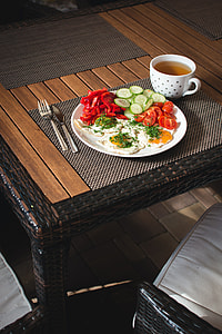 Paleo breakfast eggs with vegetables outside thumbnail