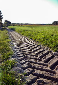 track of vehicle tire on wet soil surface thumbnail
