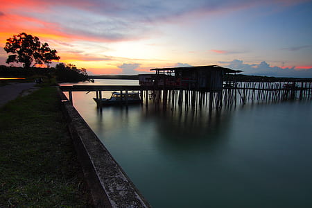 wood, jetty, light, sea thumbnail