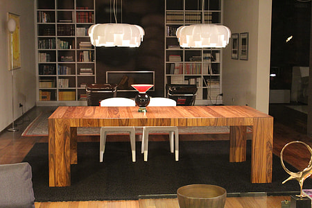 rectangular brown wooden 4-legged table on dinning area thumbnail