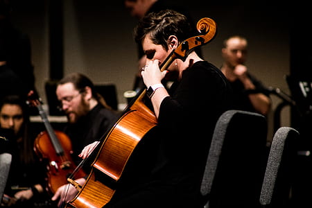 man playing brown cello thumbnail