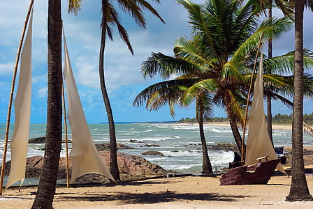 sail boat dock on seashore thumbnail