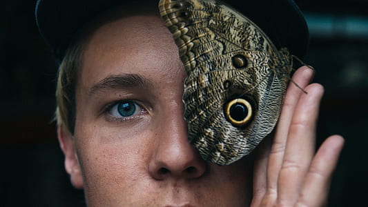 person holding butterfly near his face thumbnail