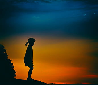 Silhouette of Girl during Night Time Painting thumbnail