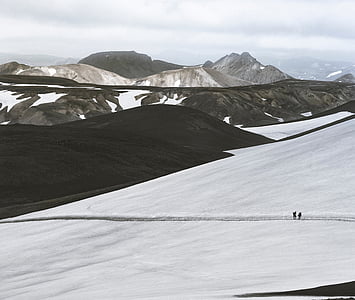 two person walking on snowfield during daytime thumbnail