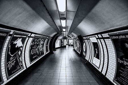 Wide angle shot taken in the tunnels on the London Underground thumbnail