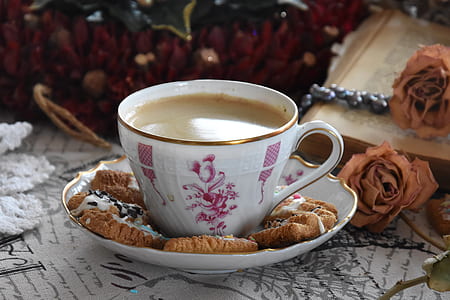 white and pink floral ceramic cup thumbnail