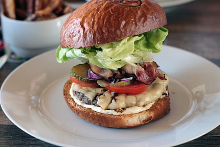 burger on white plate thumbnail