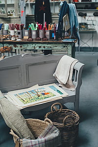 gray wooden bench thumbnail