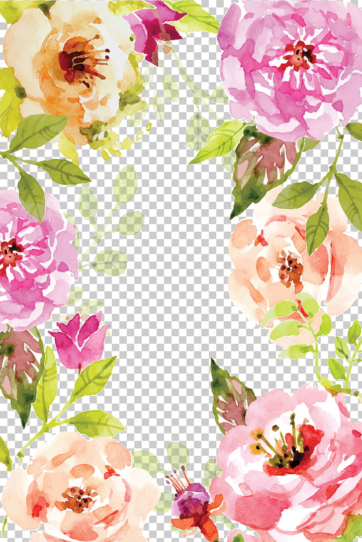 Watercolor painting Book Poster, Watercolor flowers border , animated roses PNG clipart
