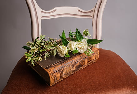 white rose flowers on brown book thumbnail