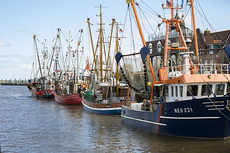 four assorted-color fishing boats thumbnail