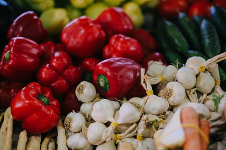 pile of garlic and red bell pepper lot thumbnail