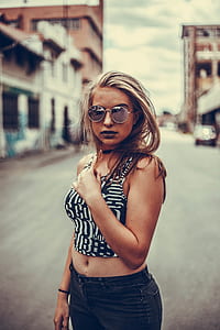 woman in black and white thick-strap crop top thumbnail