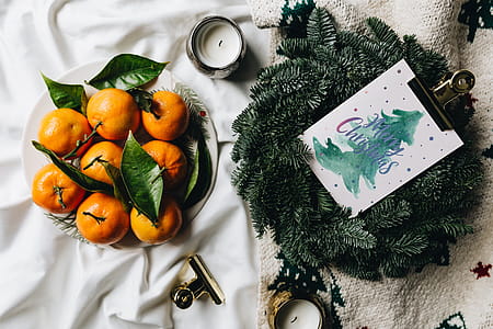 Still life of mandarin oranges with leaves thumbnail