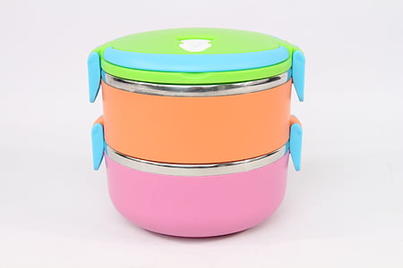 orange and pink tiffin carrier on white surface thumbnail