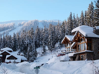 brown wooden house covered with snow thumbnail