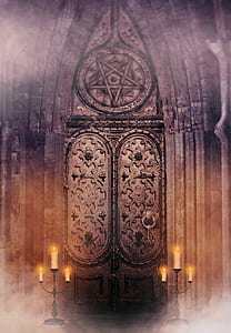 brown occult gate with candles and smoke thumbnail