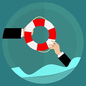 Illustration of life preserver handed to person in the water. thumbnail