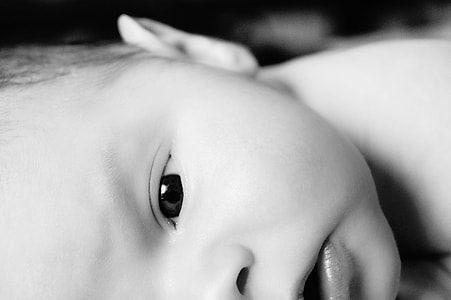 close up photo of baby grayscale photo thumbnail