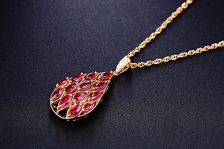 red jeweled gold-colored pendant necklace thumbnail