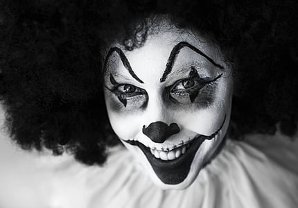 grayscale clown photo thumbnail