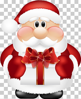 Santa Claus Santa suit Christmas, Cute Santa Claus with Gift , Santa Claus holding gift box illustration PNG clipart
