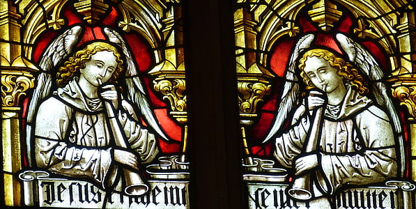 two angel playing flutes illustration with light thumbnail