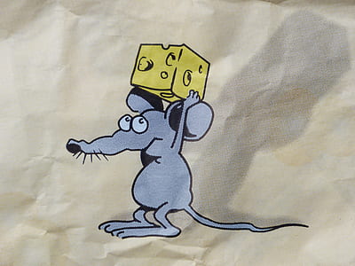 grey mouse carrying cheese illustration thumbnail