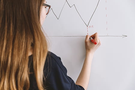 Rear view of a young woman writing on a flip board in a classroom thumbnail