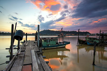 dawn, landscape, sunset, water thumbnail