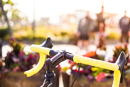Yellow Bicycle Handlebars Close Up thumbnail